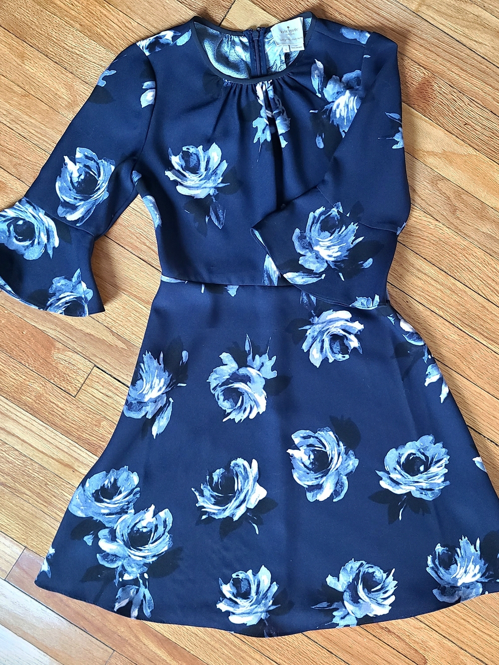 Kate Spade New York Night Rose Navy Floral Flare Dress